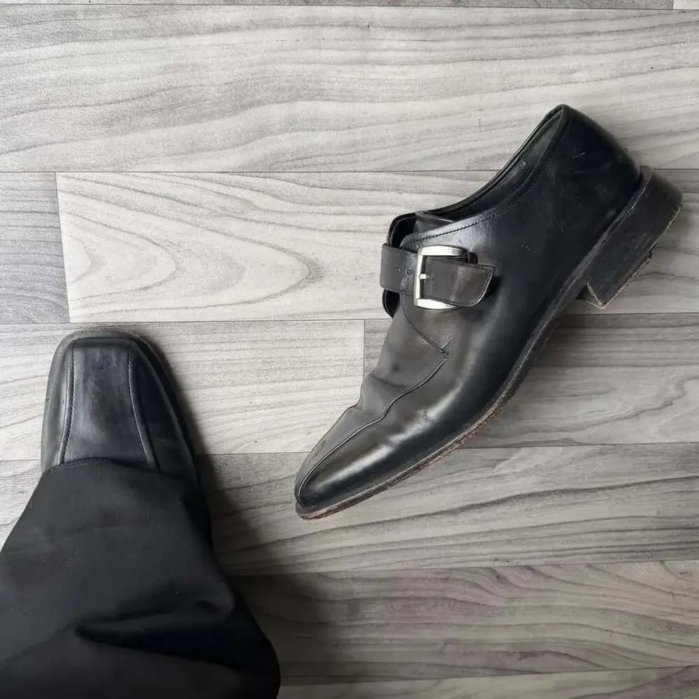 Cole Haan Leather Monk Strap Shoes Size 11 1/2 M Black Dress